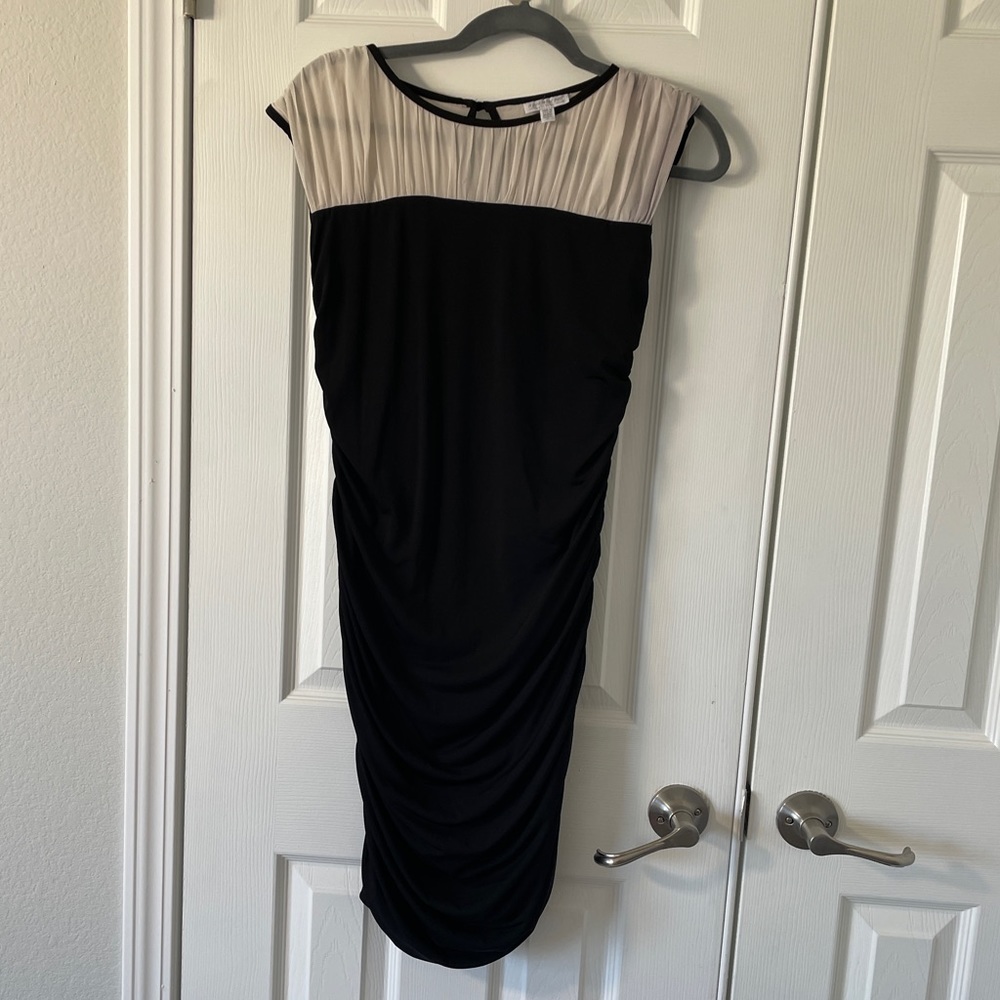 A Pea In The Pod Fitted Maternity Mini Dress Black and Cream